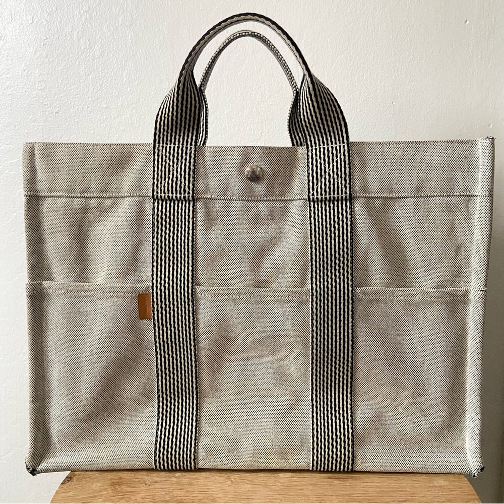 Hermes Beige and Black Tote Bag